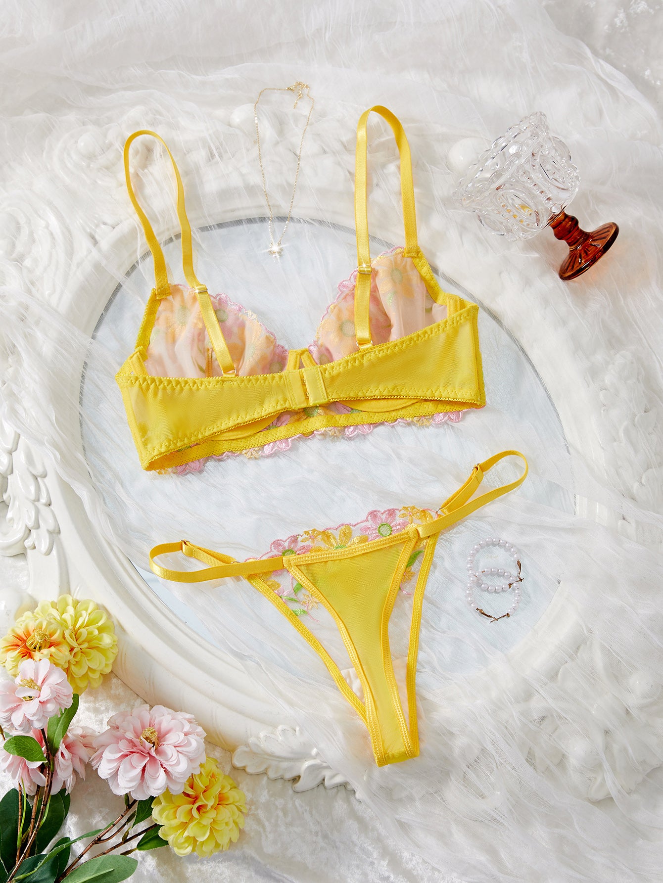 Yellow Floral Lingerie Set