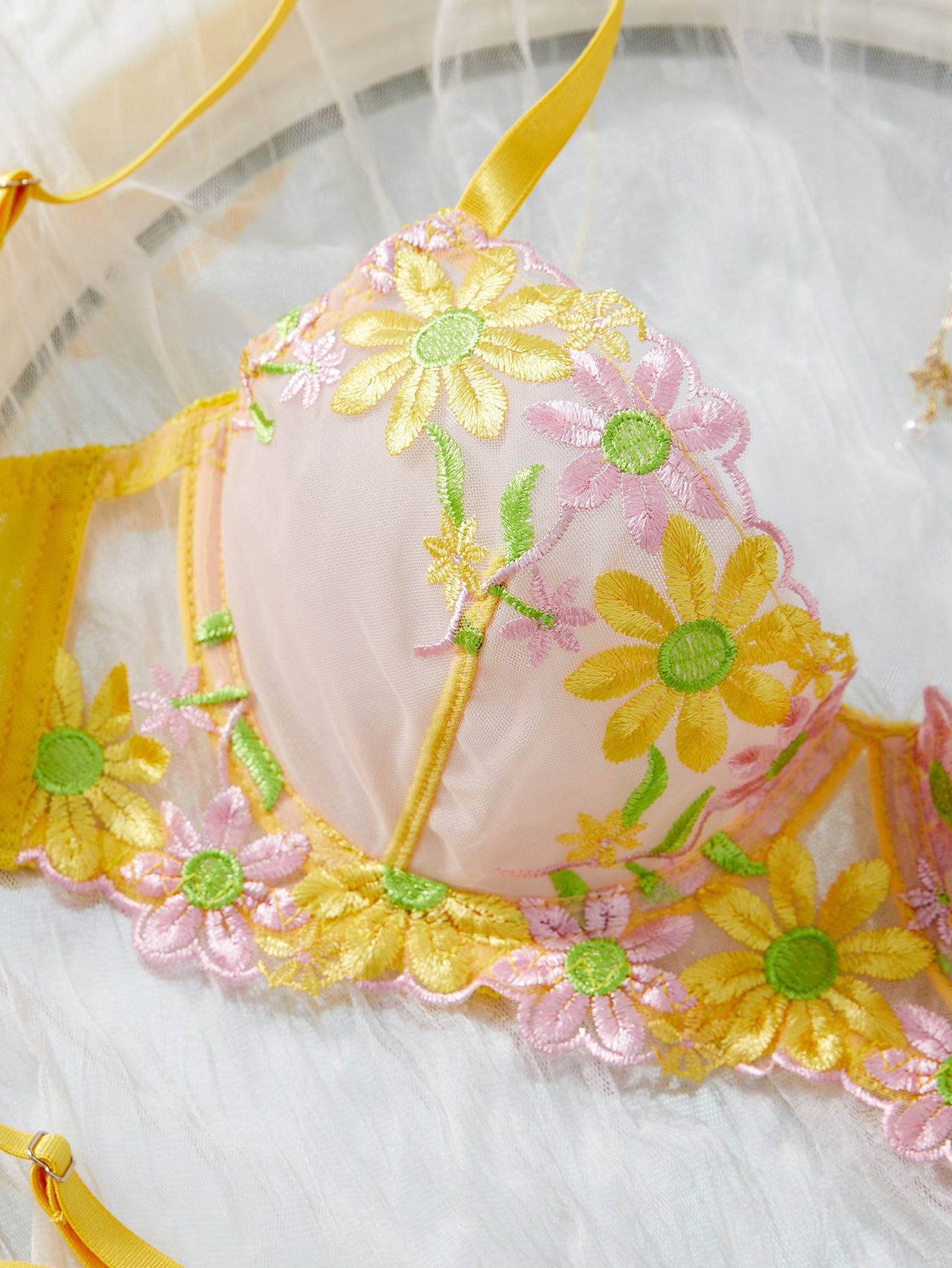 Yellow Floral Lingerie Set