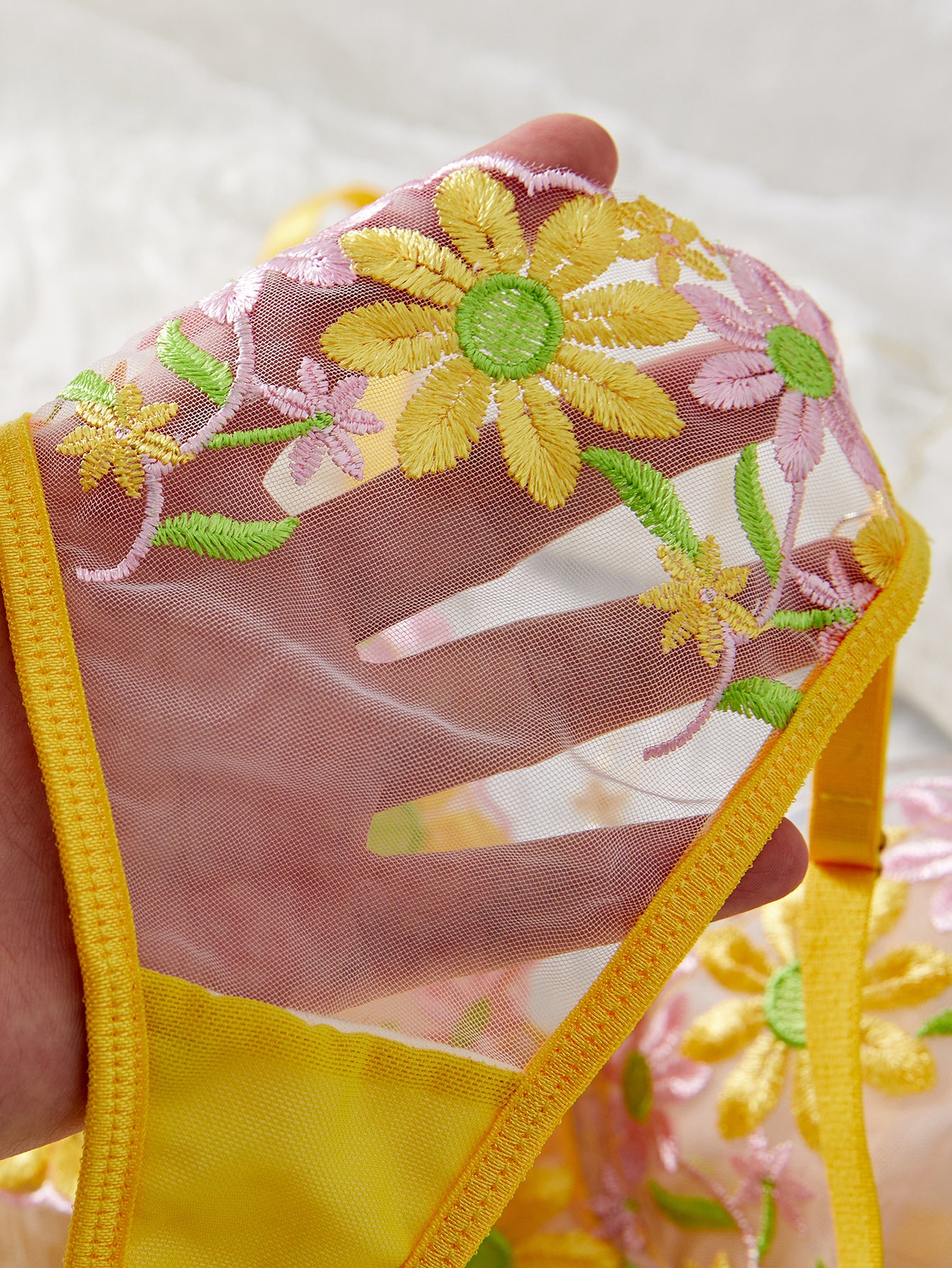 Yellow Floral Lingerie Set